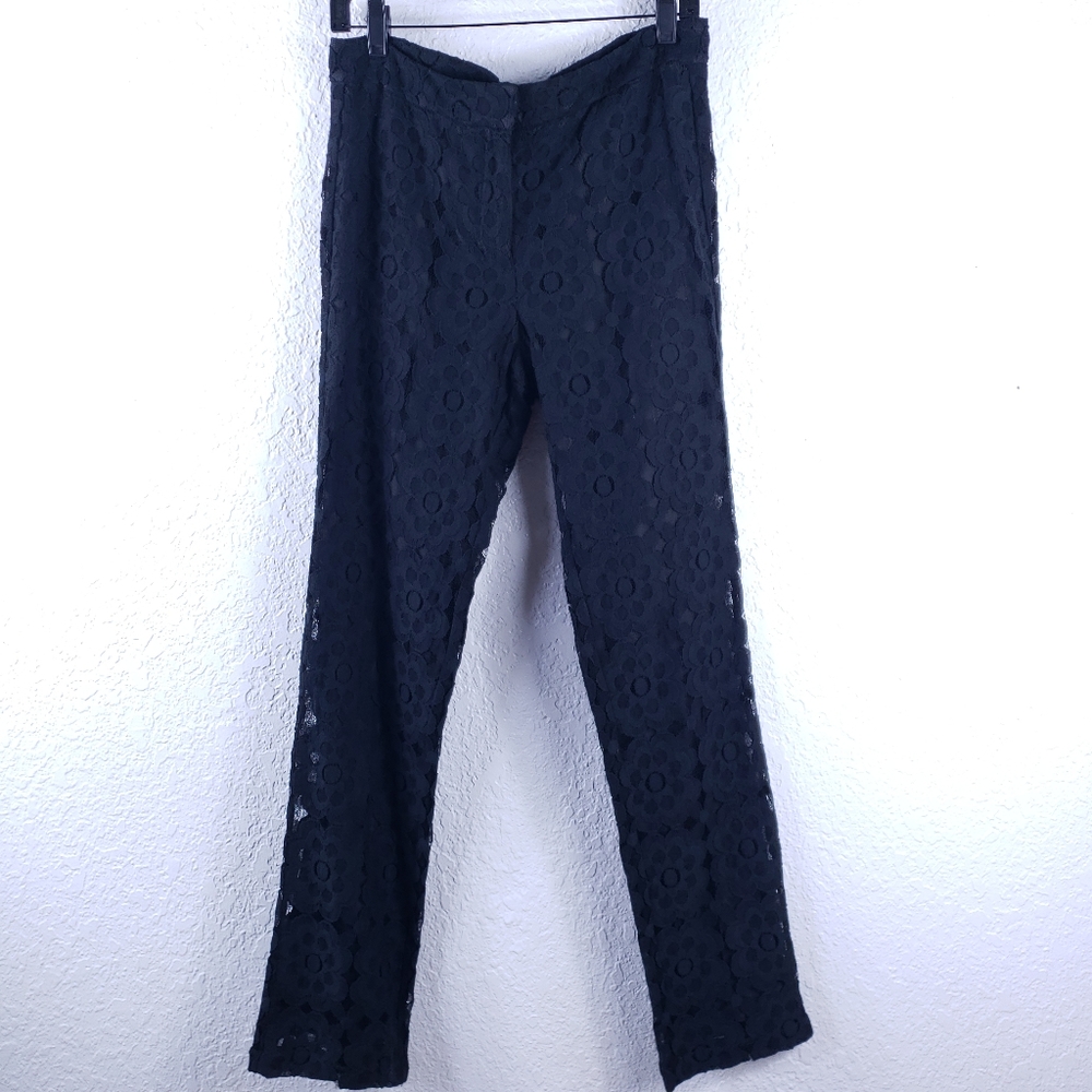 CHELSEA & VIOLET Floral Lace Print Black Pants NWT
